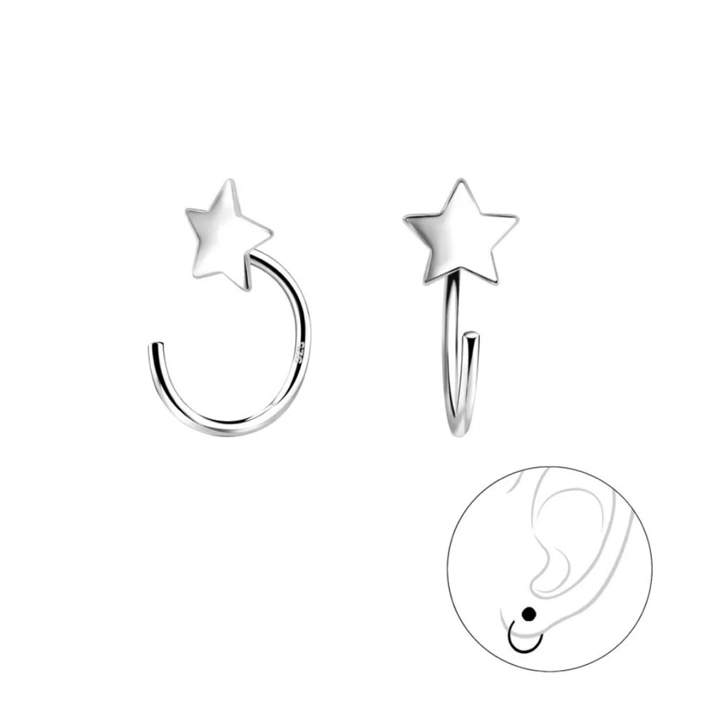 925 Sterling Silver Star Ear Hugger Earrings